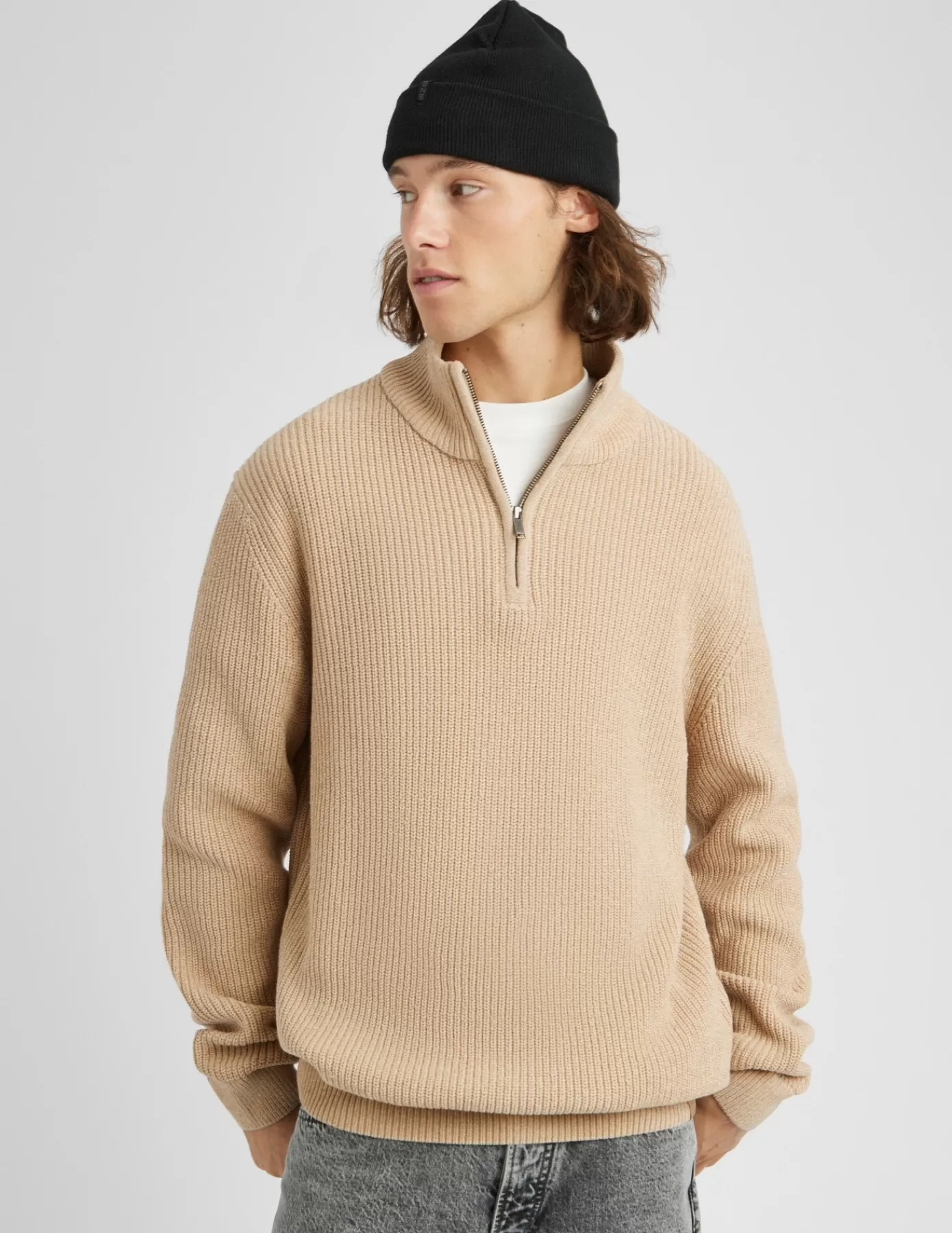 Best Sale BZB Pull col montant zippé Beige