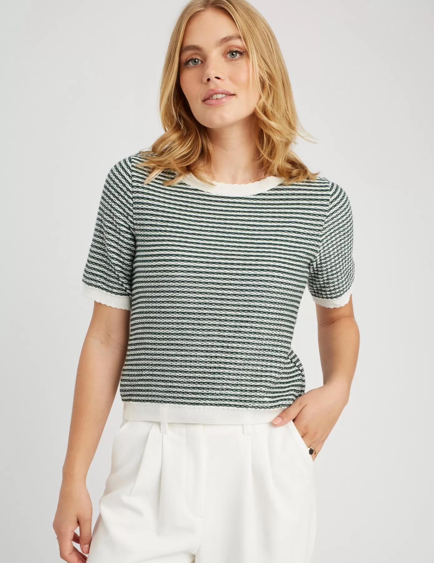 Store BZB Pull col rond court bicolore Vert