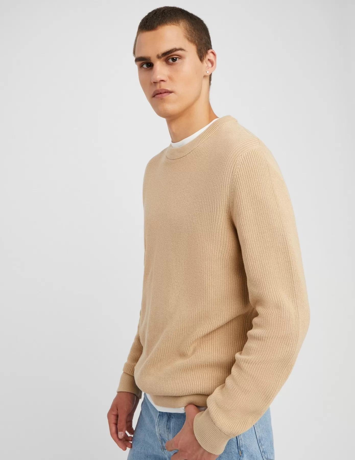 Sale BZB Pull col rond uni Beige