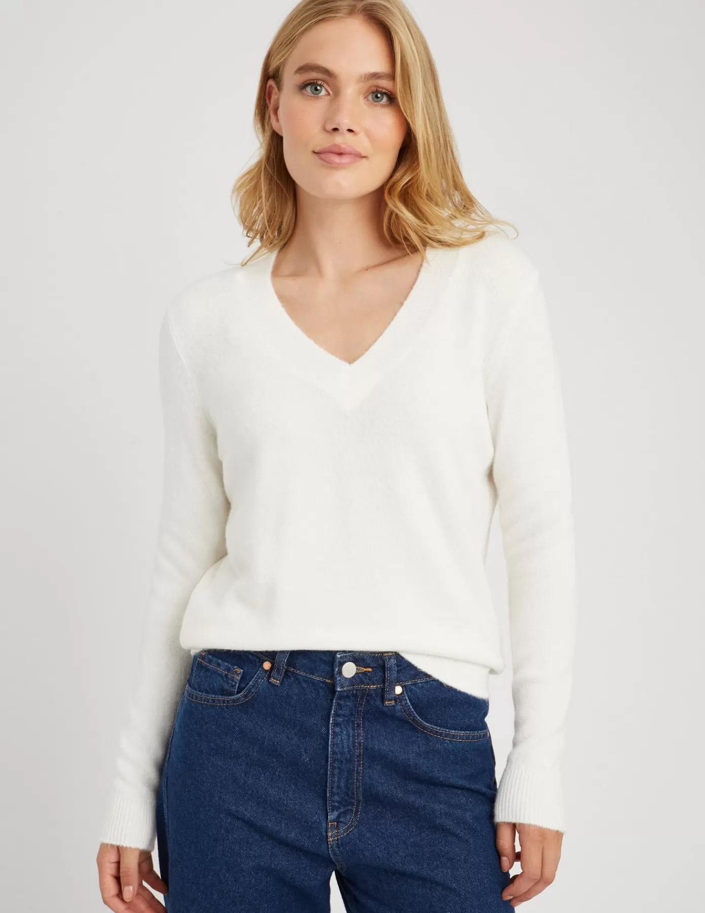 Fashion BZB Pull col V uni Blanc