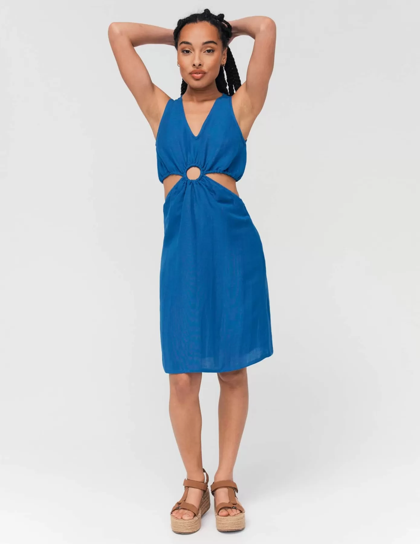 Flash Sale BZB Robe ajourée en lin Bleufoncé