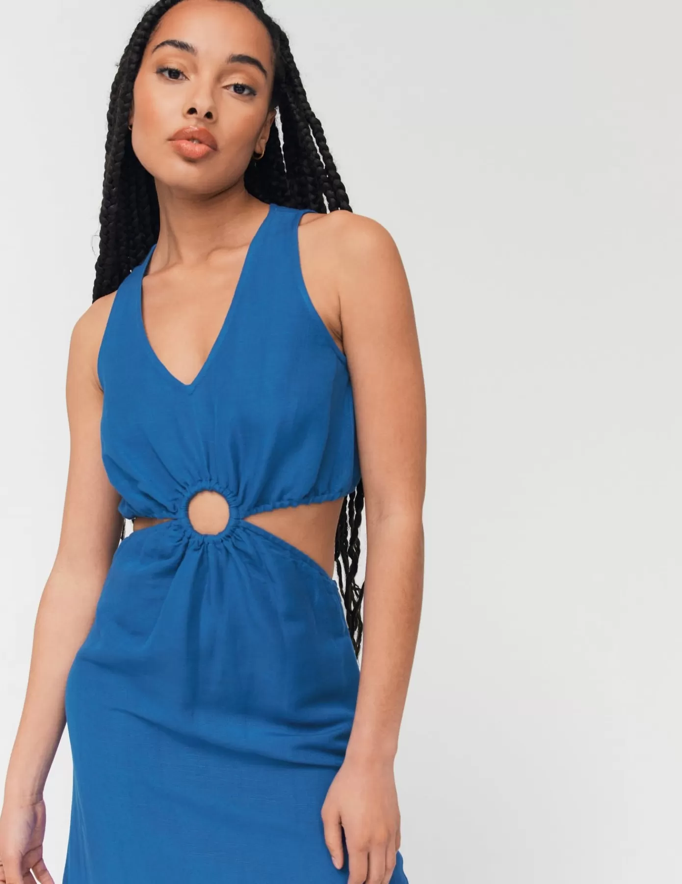 Flash Sale BZB Robe ajourée en lin Bleufoncé