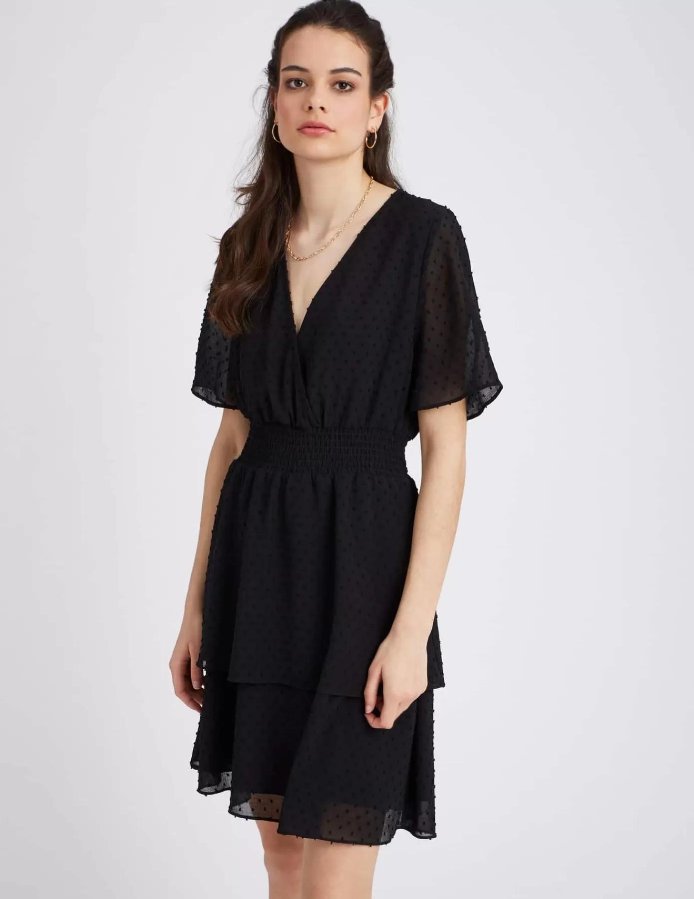 Outlet BZB Robe courte plumetis en polyester recyclé Noir