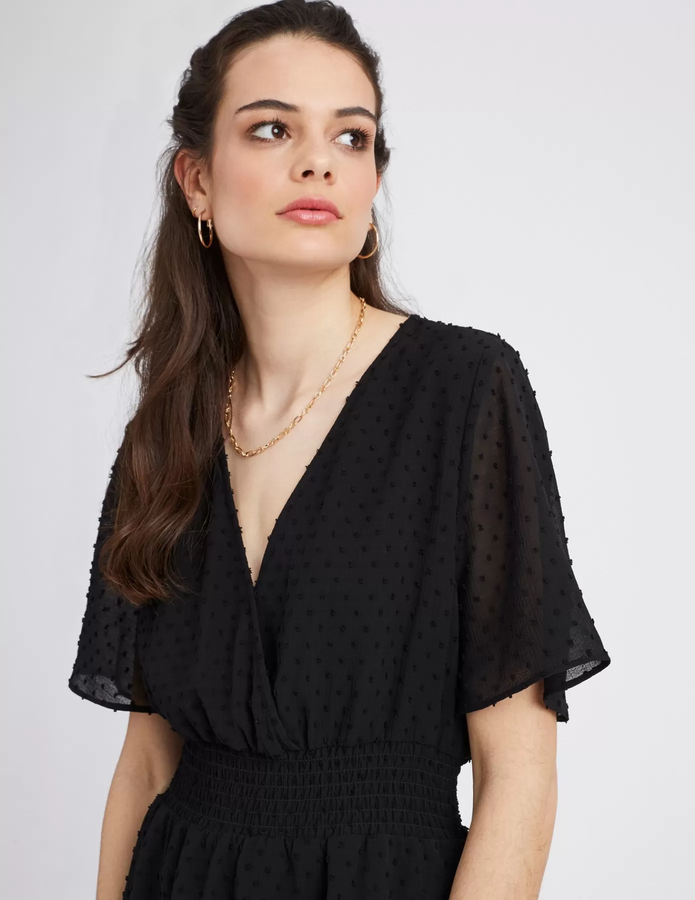 Outlet BZB Robe courte plumetis en polyester recyclé Noir