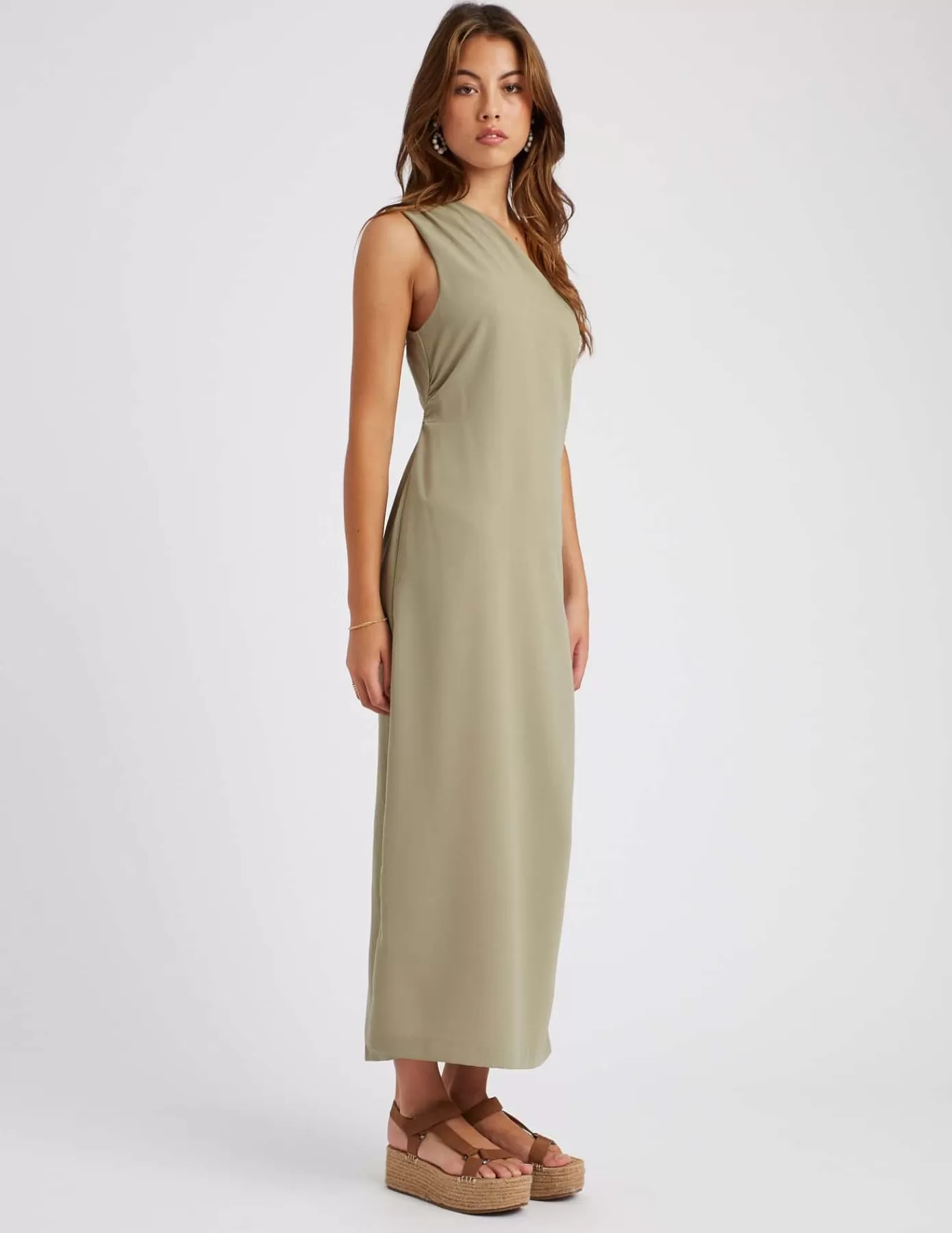 New BZB Robe longue asymétrique vert