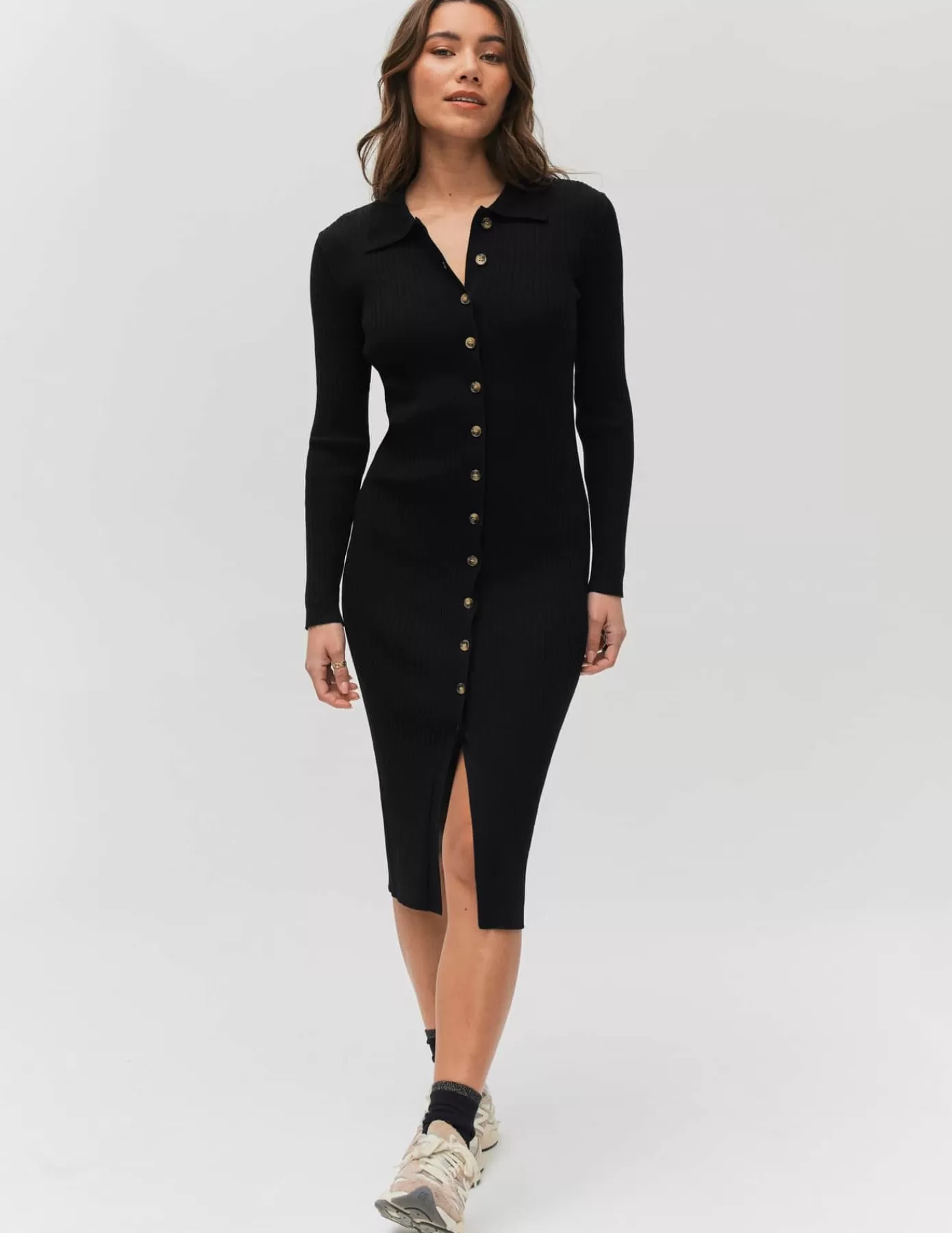 Clearance BZB Robe longue col polo Noir