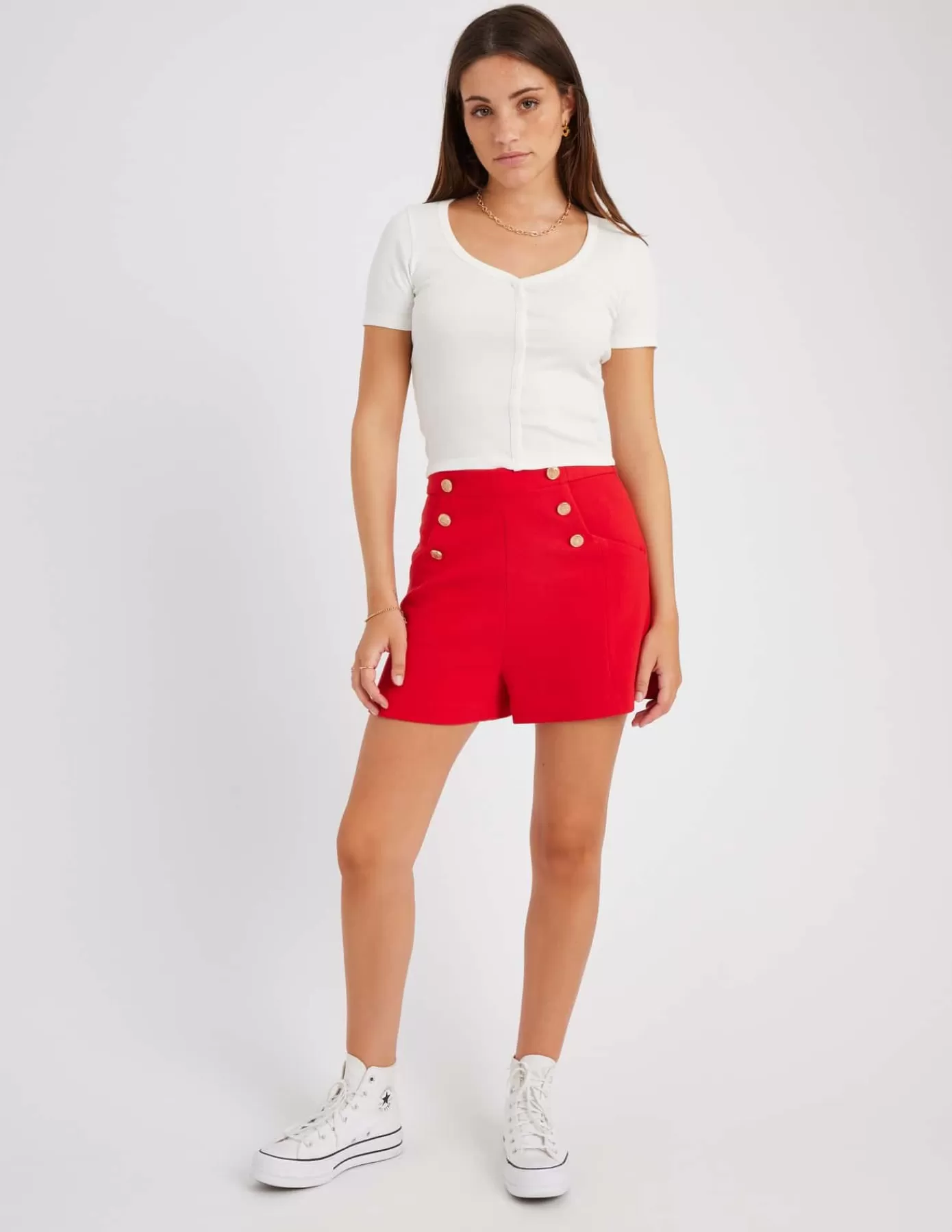 Flash Sale BZB Short à boutons fantaisie en polyester recyclé Rouge