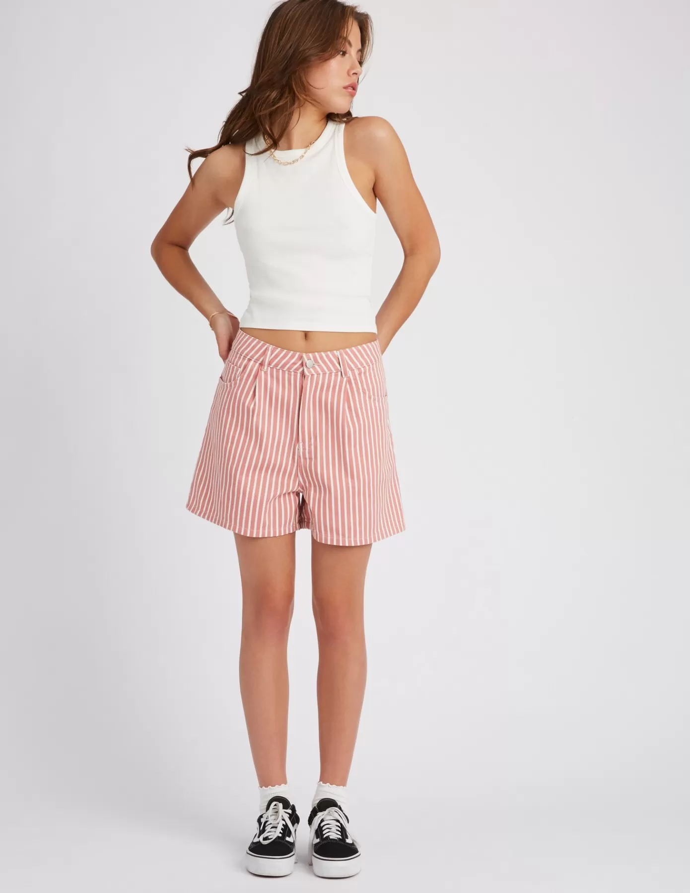 Cheap BZB Short en jean rayé Rose