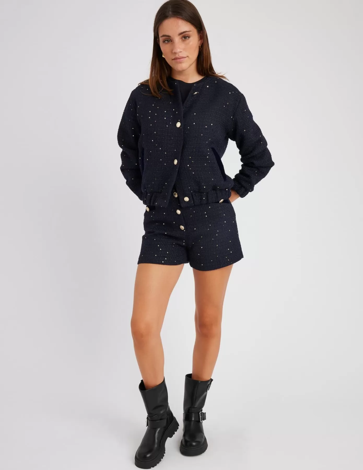 Best Sale BZB Short tweed Bleufoncé