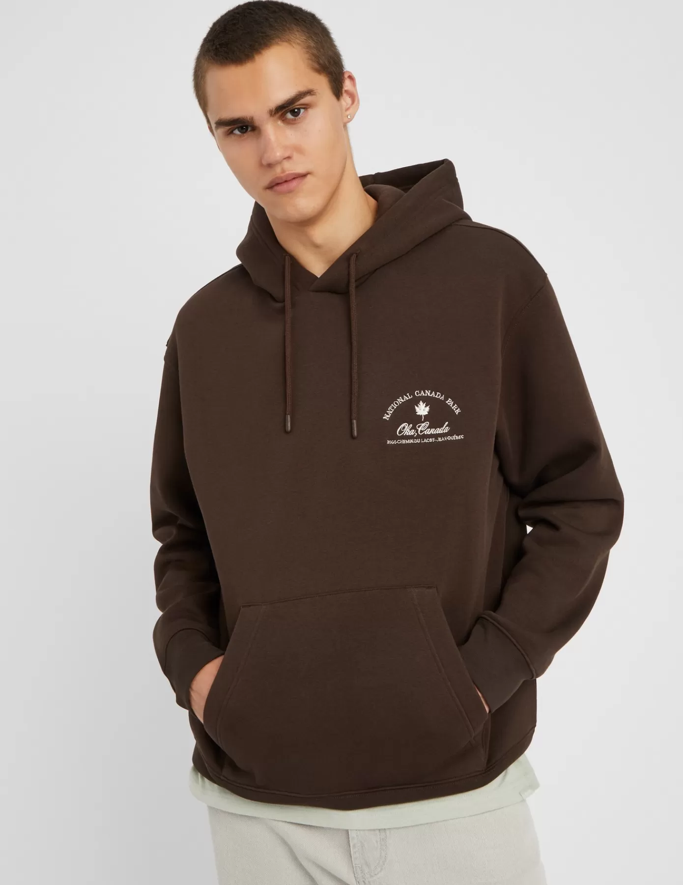 Clearance BZB Sweat à capuche brodé Marronfoncée