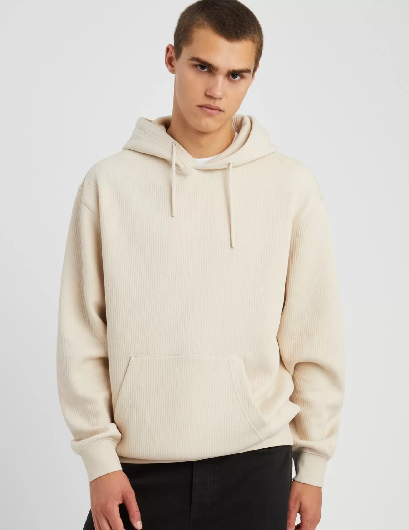 Best Sale BZB Sweat à capuche cotélé Blanccassé