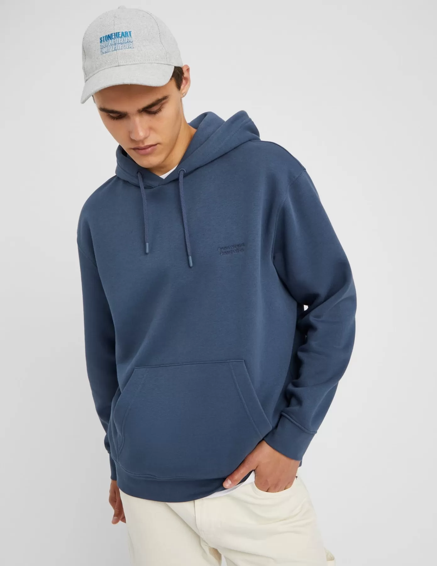 Clearance BZB Sweat à capuche message brodé BleuMarine