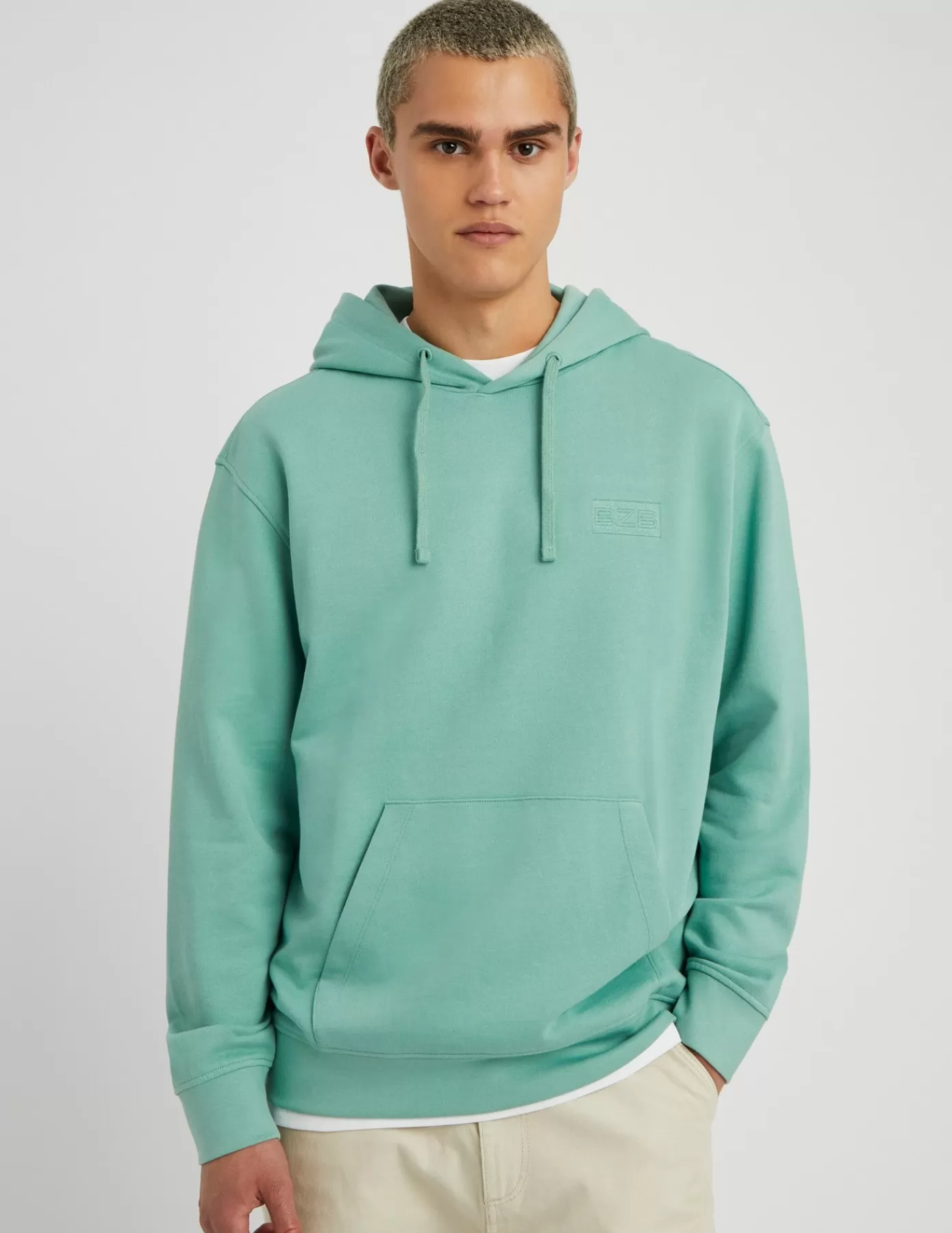 Best Sale BZB Sweat brodé à capuche Vertd'eau