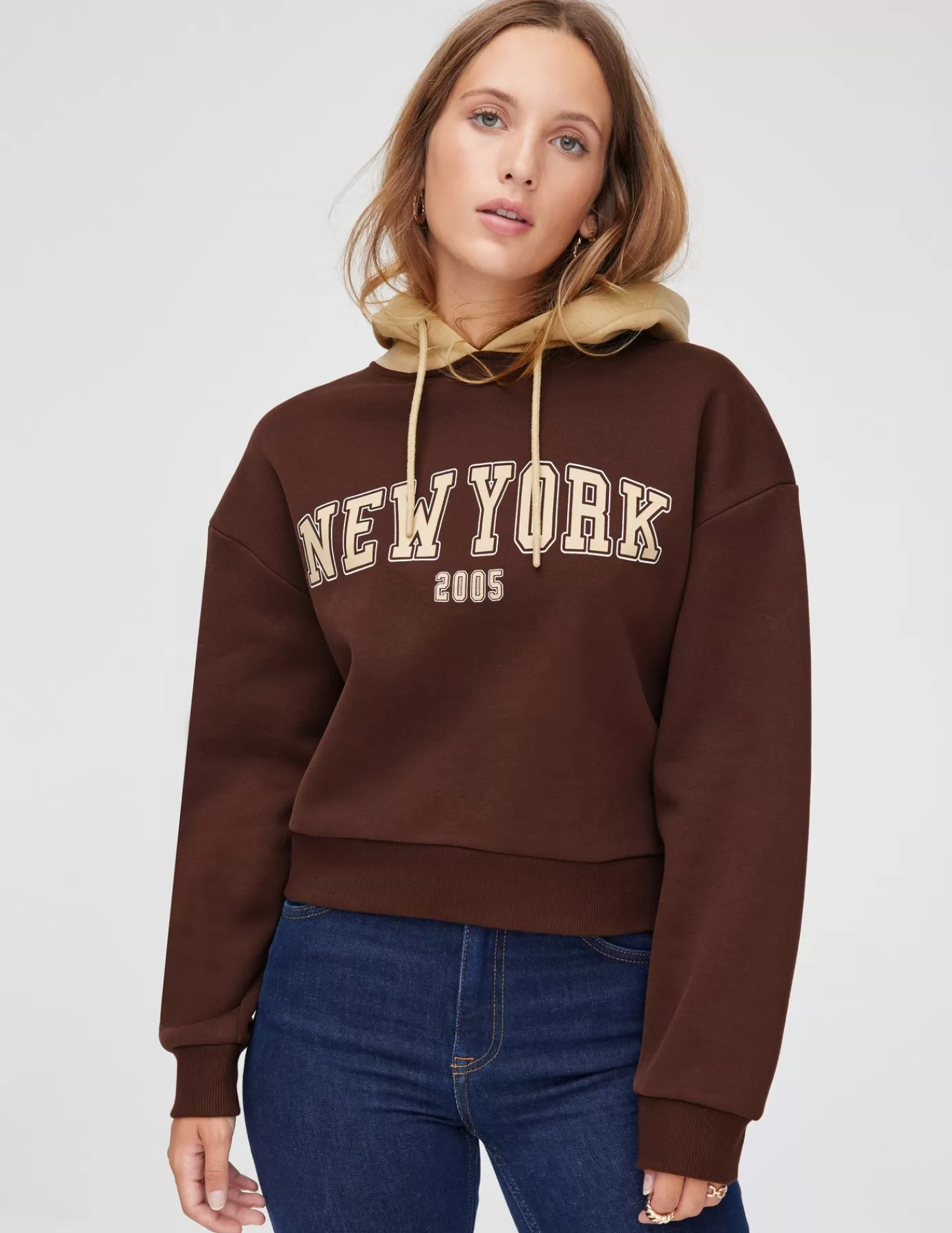 Outlet BZB Sweat campus contrasté New York Marron