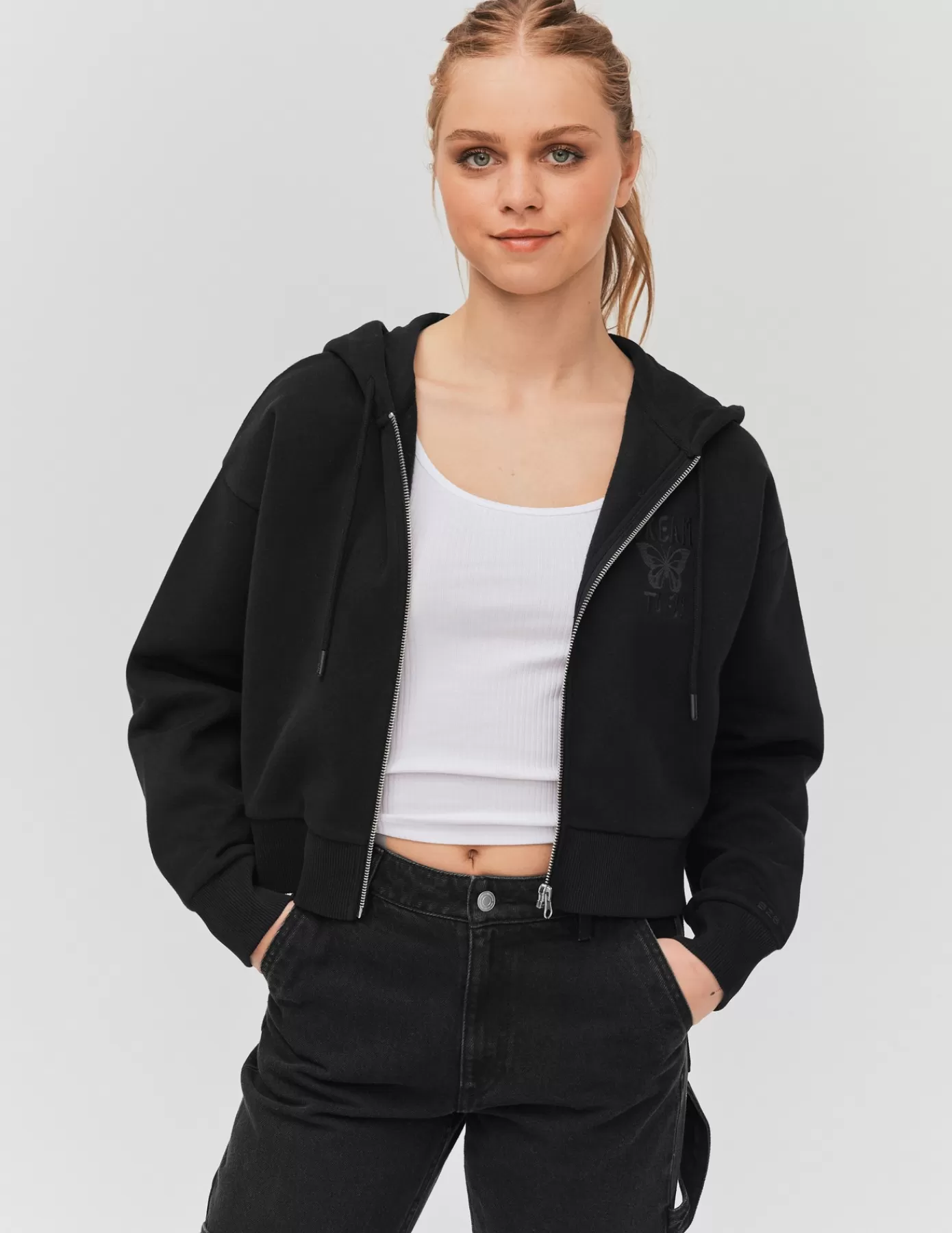 Hot BZB Sweat capuche cropped zippé Noir