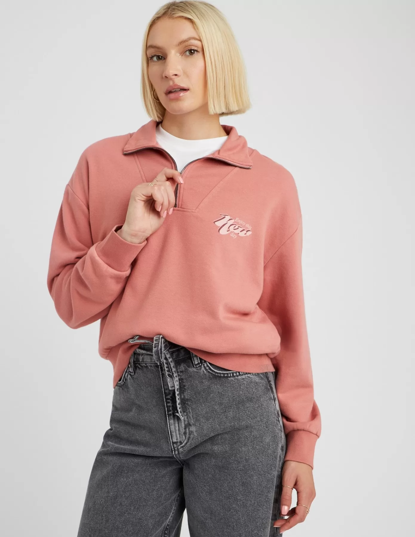 Cheap BZB Sweat col montant zippé Rose