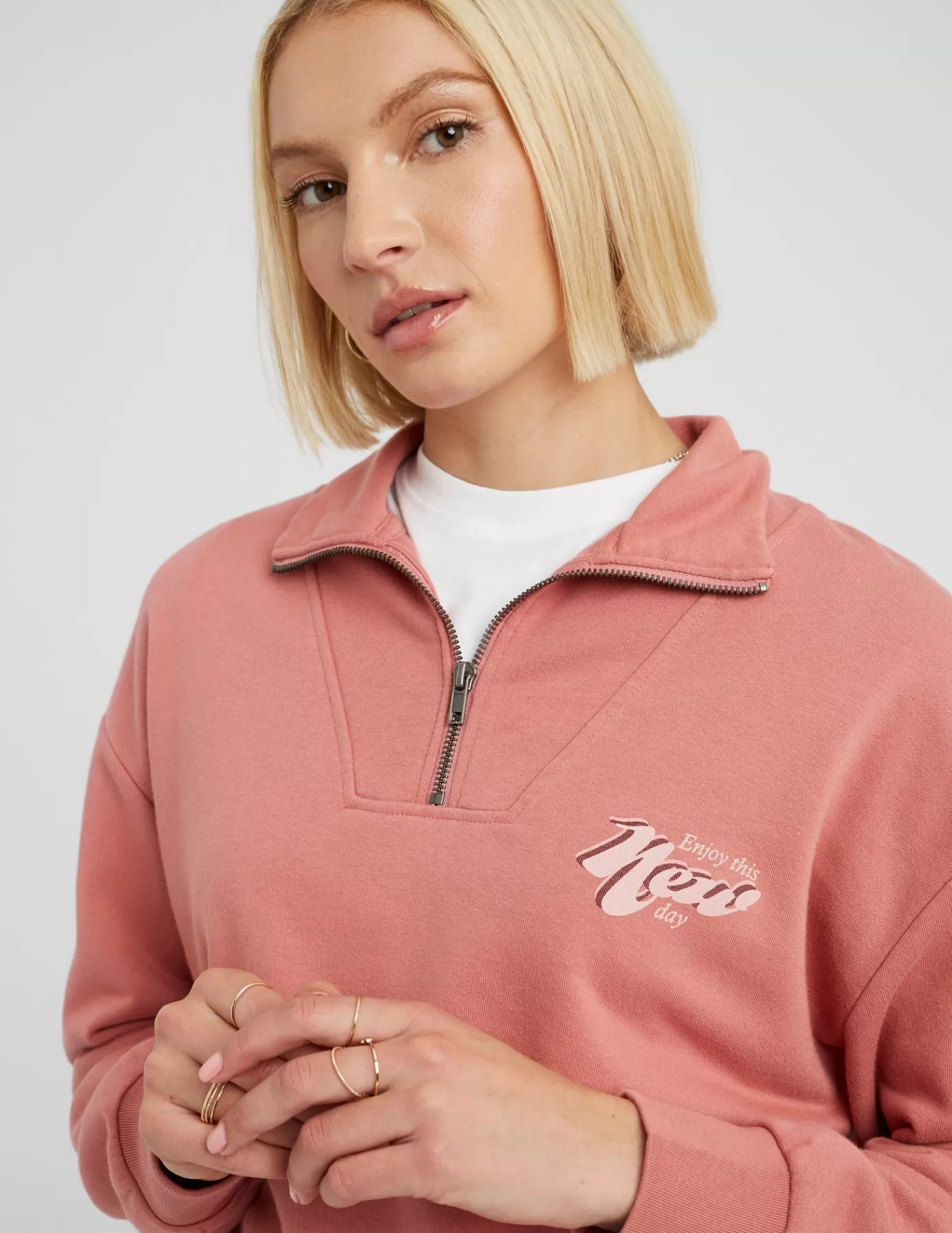 Cheap BZB Sweat col montant zippé Rose