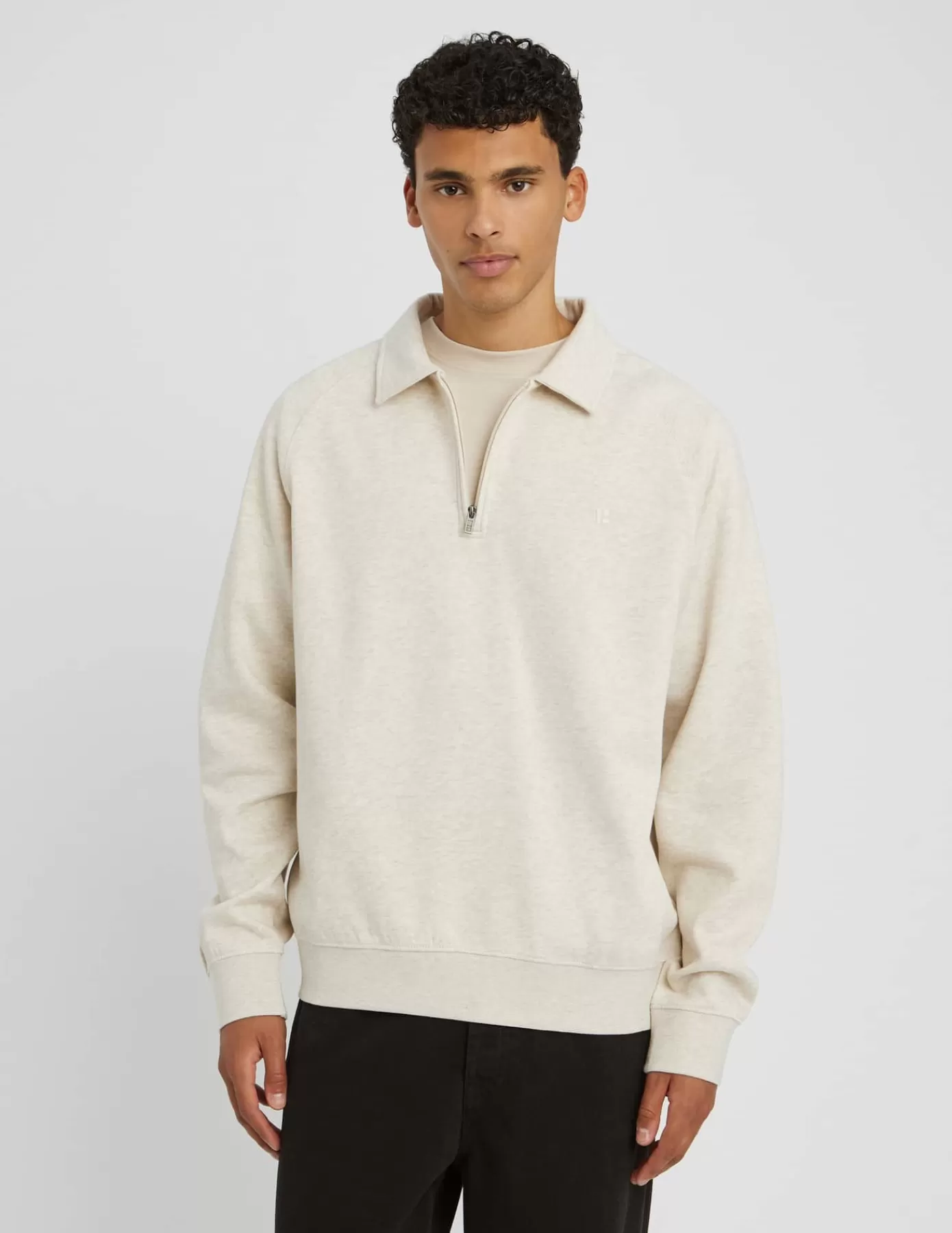 Fashion BZB Sweat col polo zippé Blanccassé