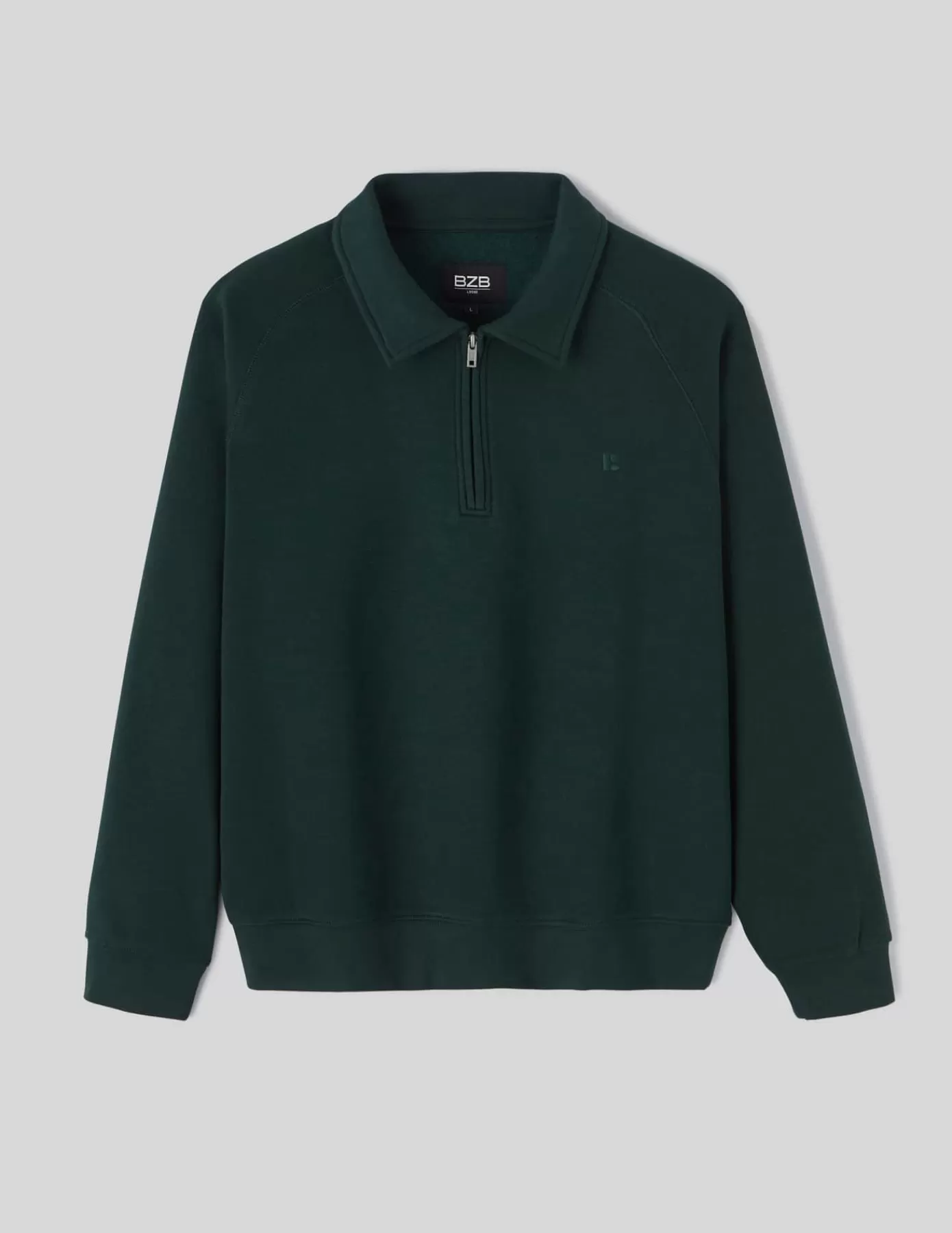 Shop BZB Sweat col polo zippé Vert