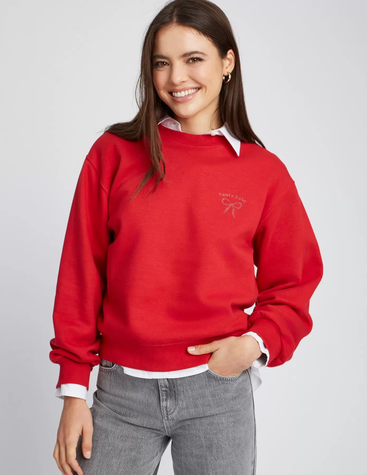 Sale BZB Sweat col rond imprimé Rouge