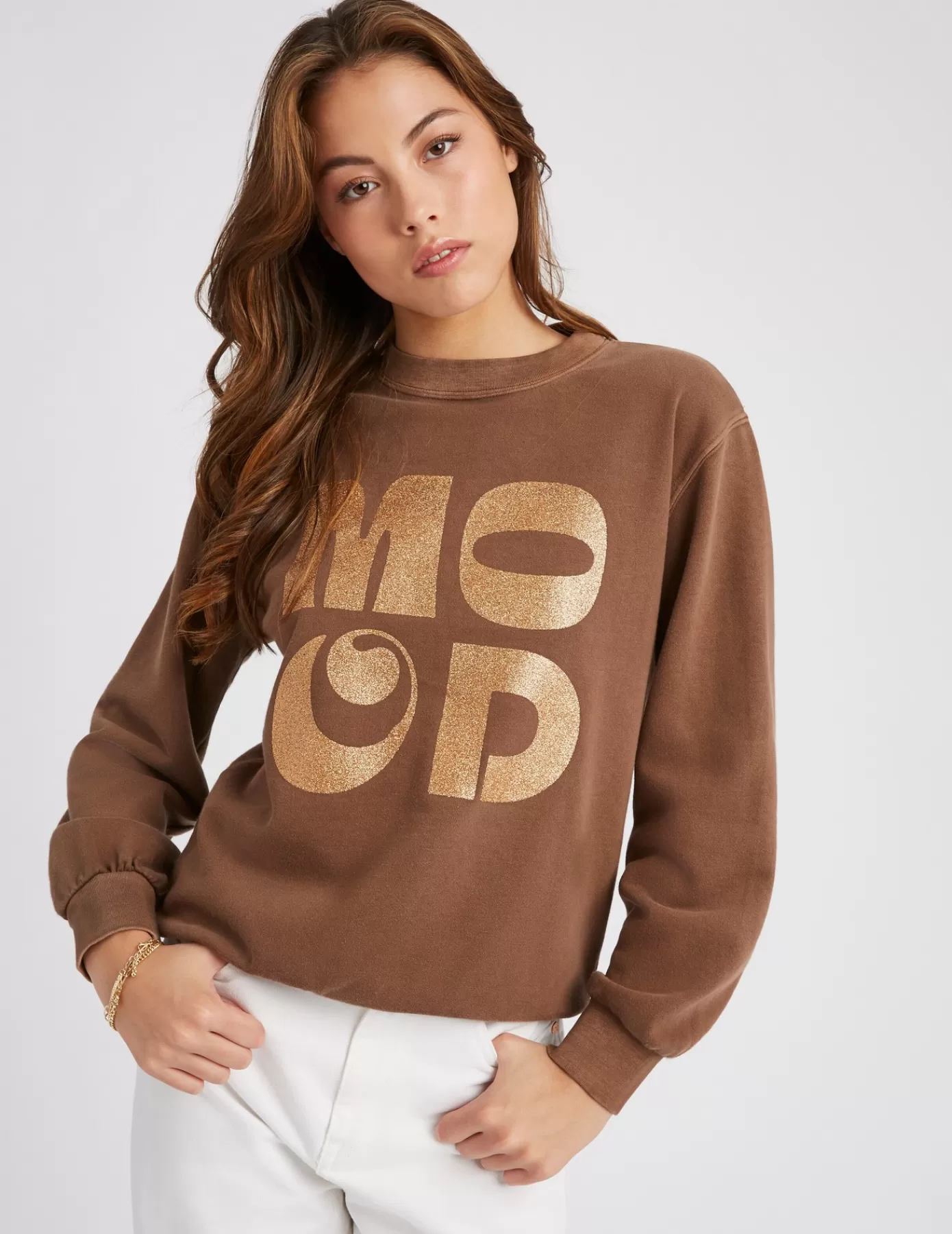 Cheap BZB Sweat col rond pailleté Marron