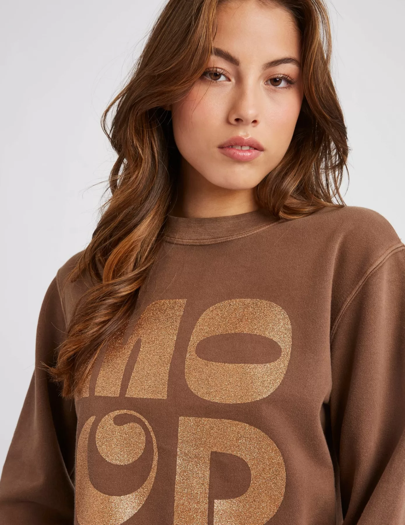 Cheap BZB Sweat col rond pailleté Marron