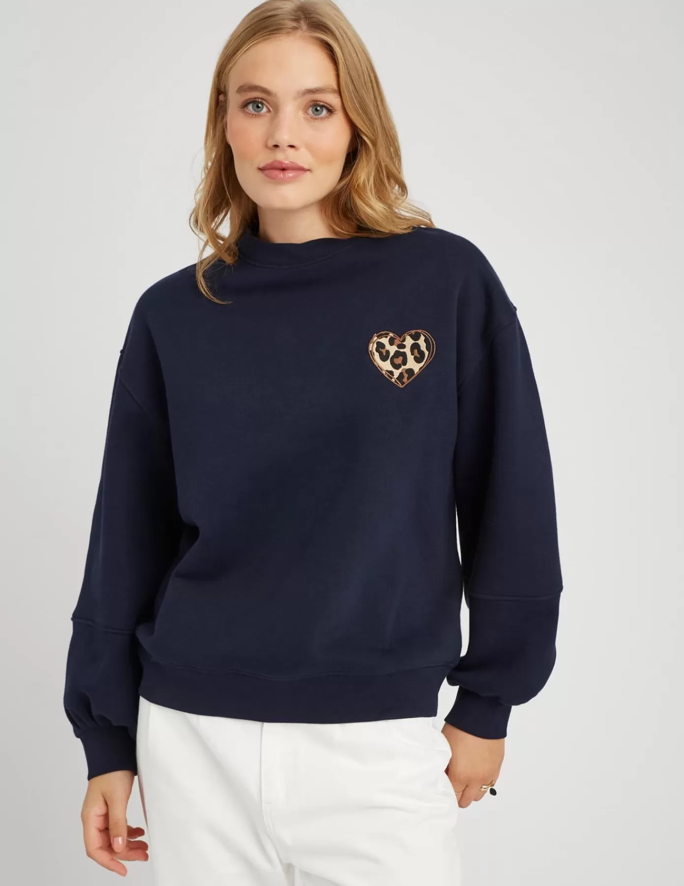 Sale BZB Sweat col rond patch léopard Bleufoncé