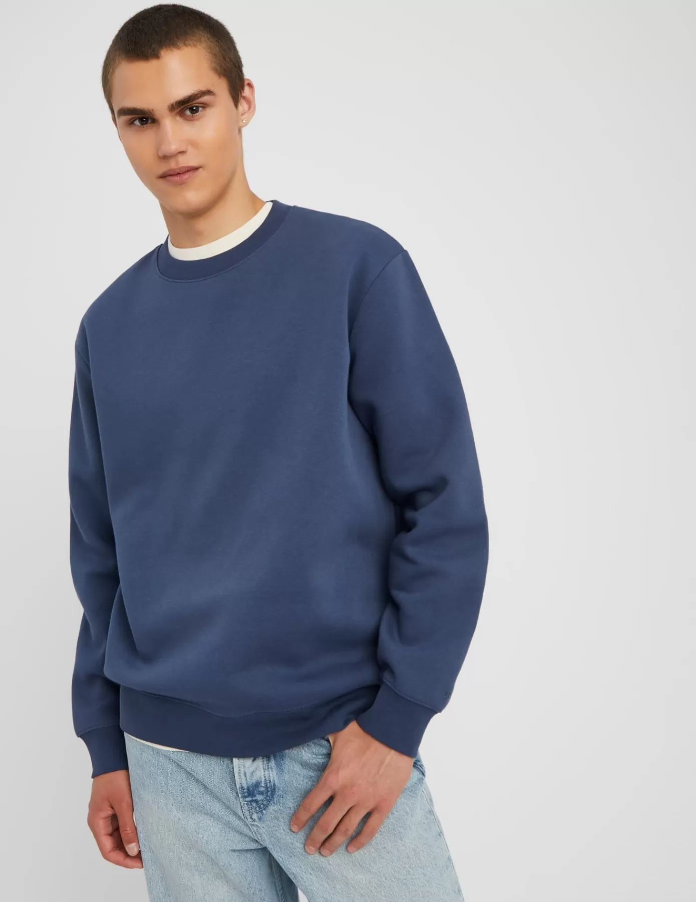 Online BZB Sweat col rond uni BleuMarine