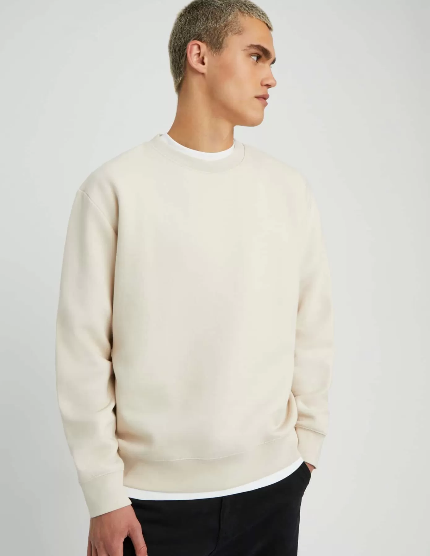 Fashion BZB Sweat col rond uni Blanccassé