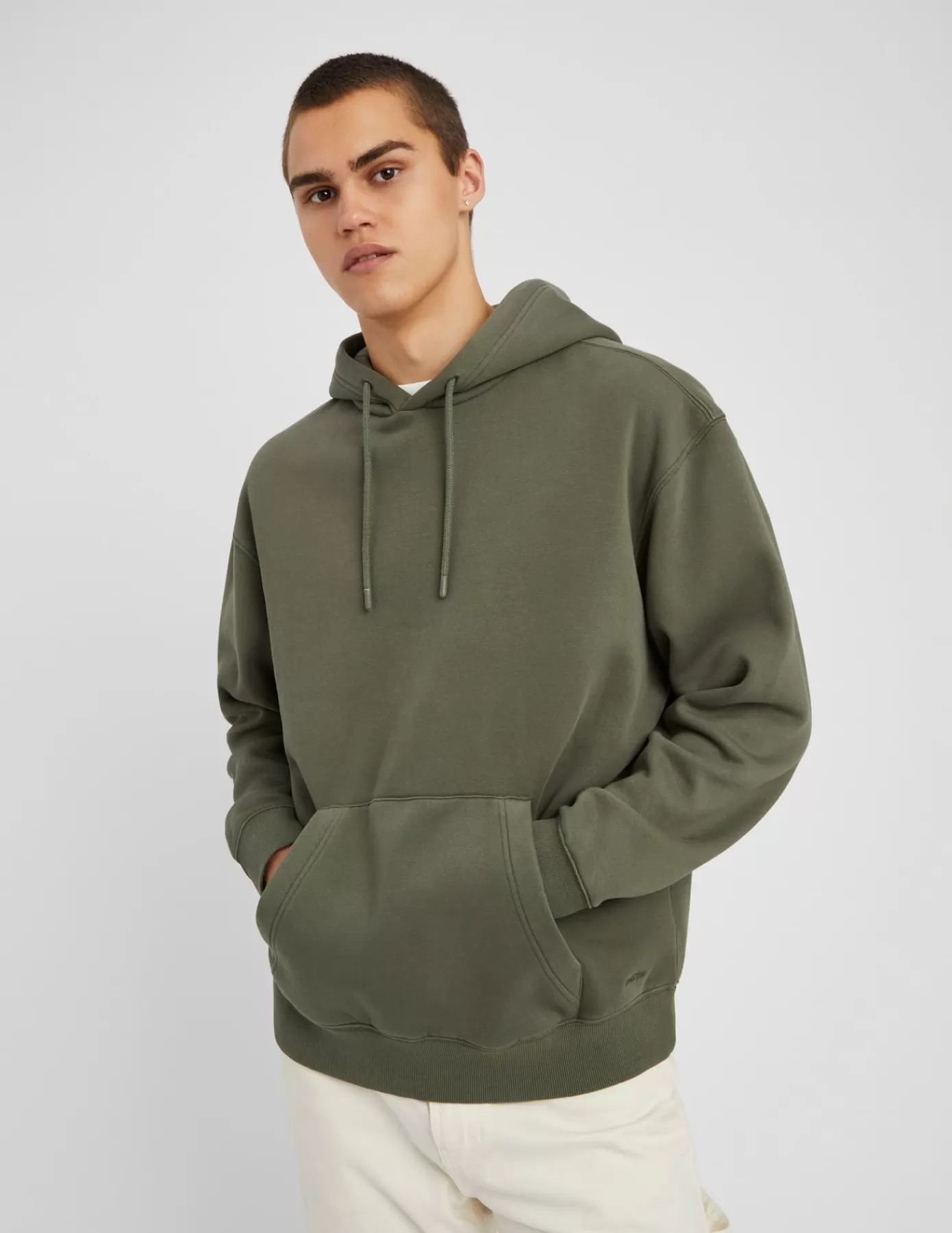 Best Sale BZB Sweat effet délavé à capuche Vertkaki