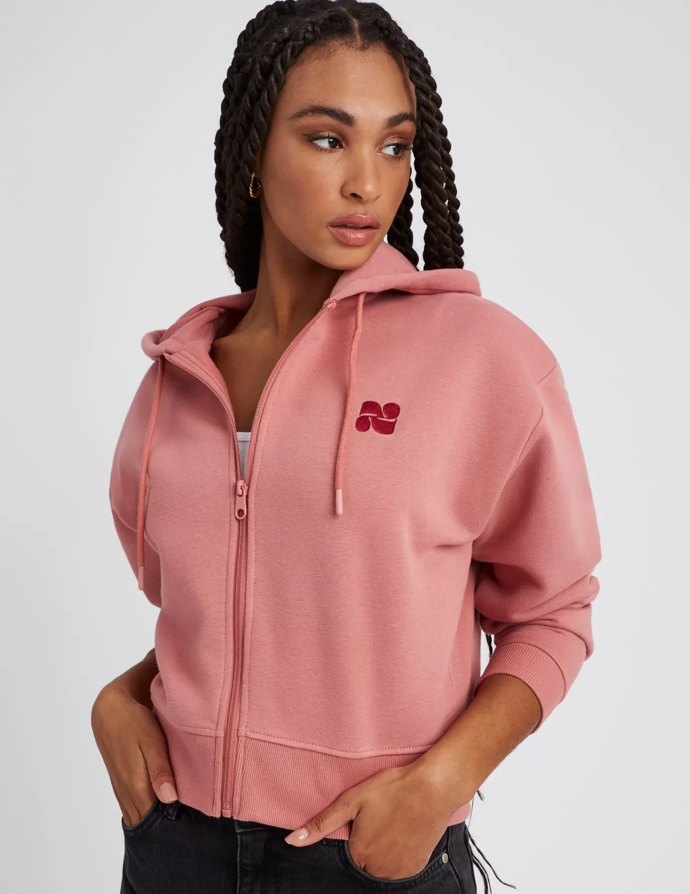 Cheap BZB Sweat zippé à capuche Rose