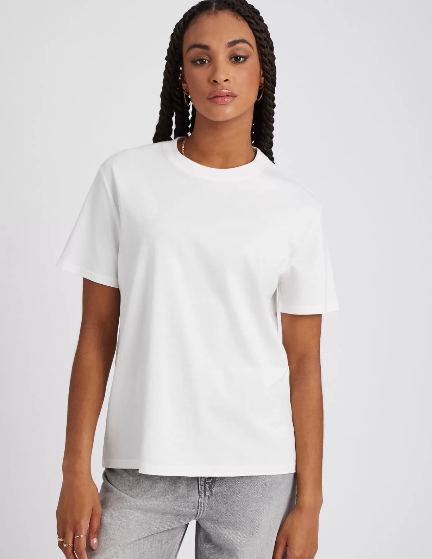 Sale BZB T-shirt basique col rond Blancécru