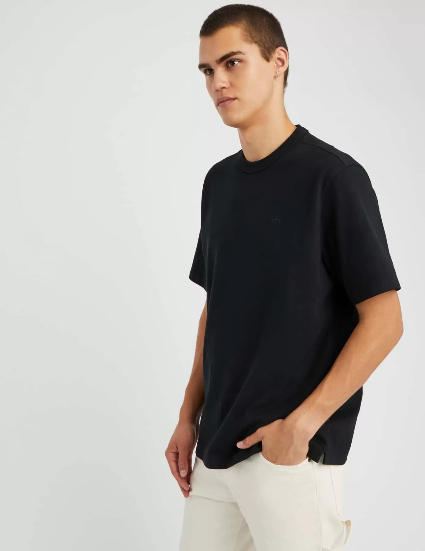 Outlet BZB T-shirt extra épais touché peau de pêche Noir