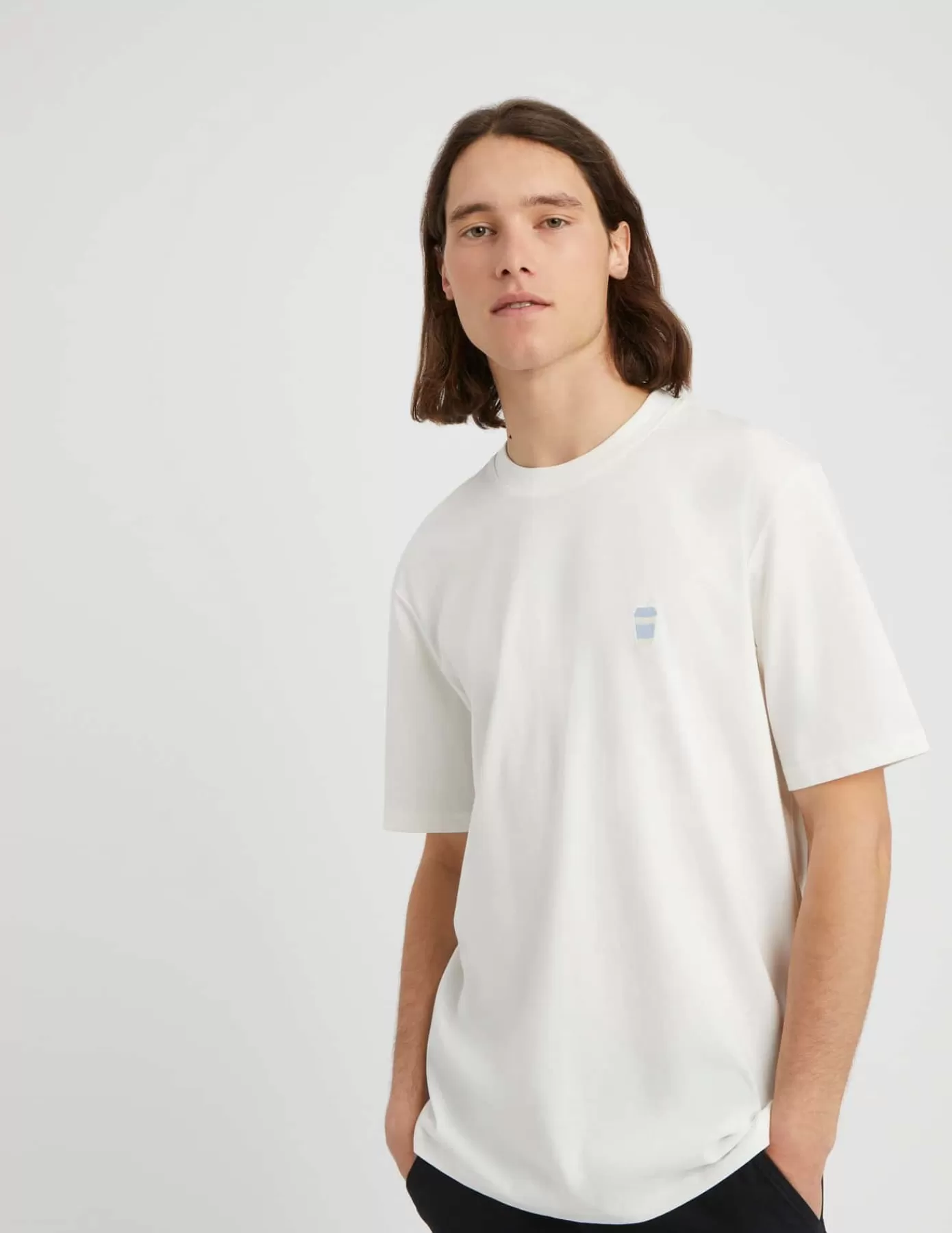 Cheap BZB T-shirt lourd délavé brodé Blancécru