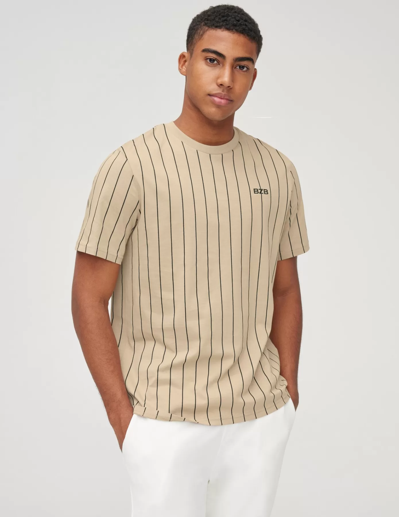 Online BZB T-shirt rayures baseball Beige