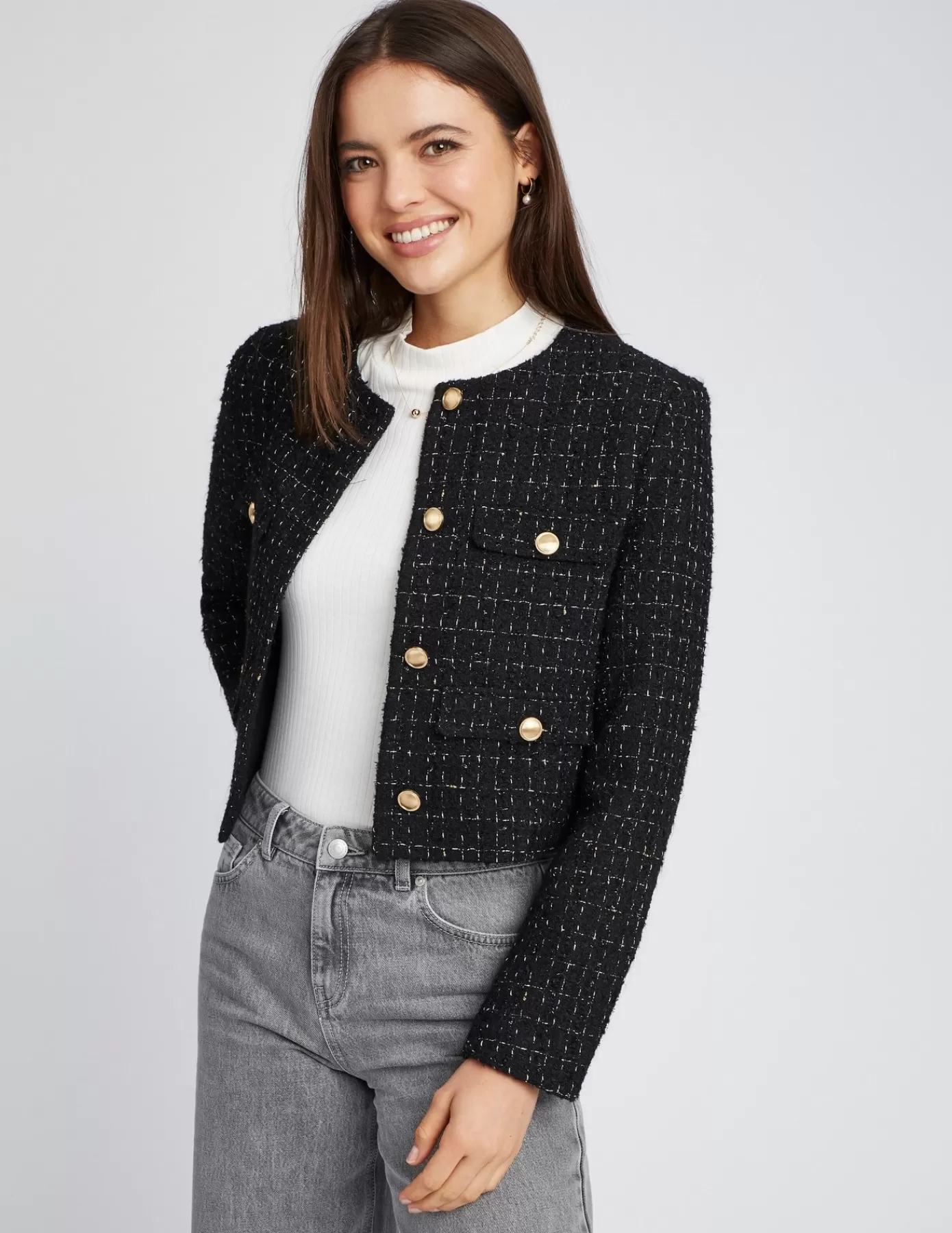 Cheap BZB Veste courte en tweed Noir