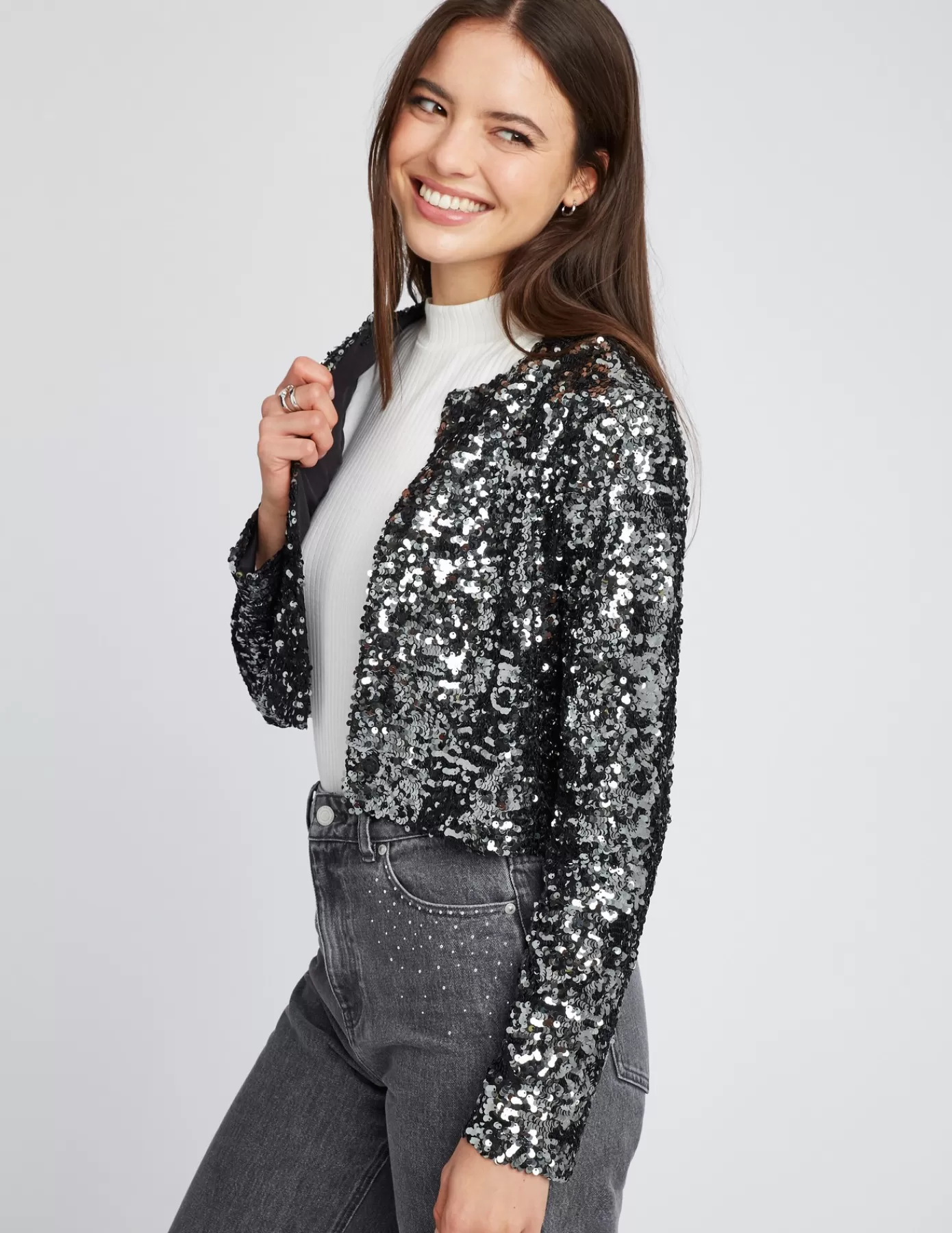 Flash Sale BZB Veste courte sequins Grisanthracite