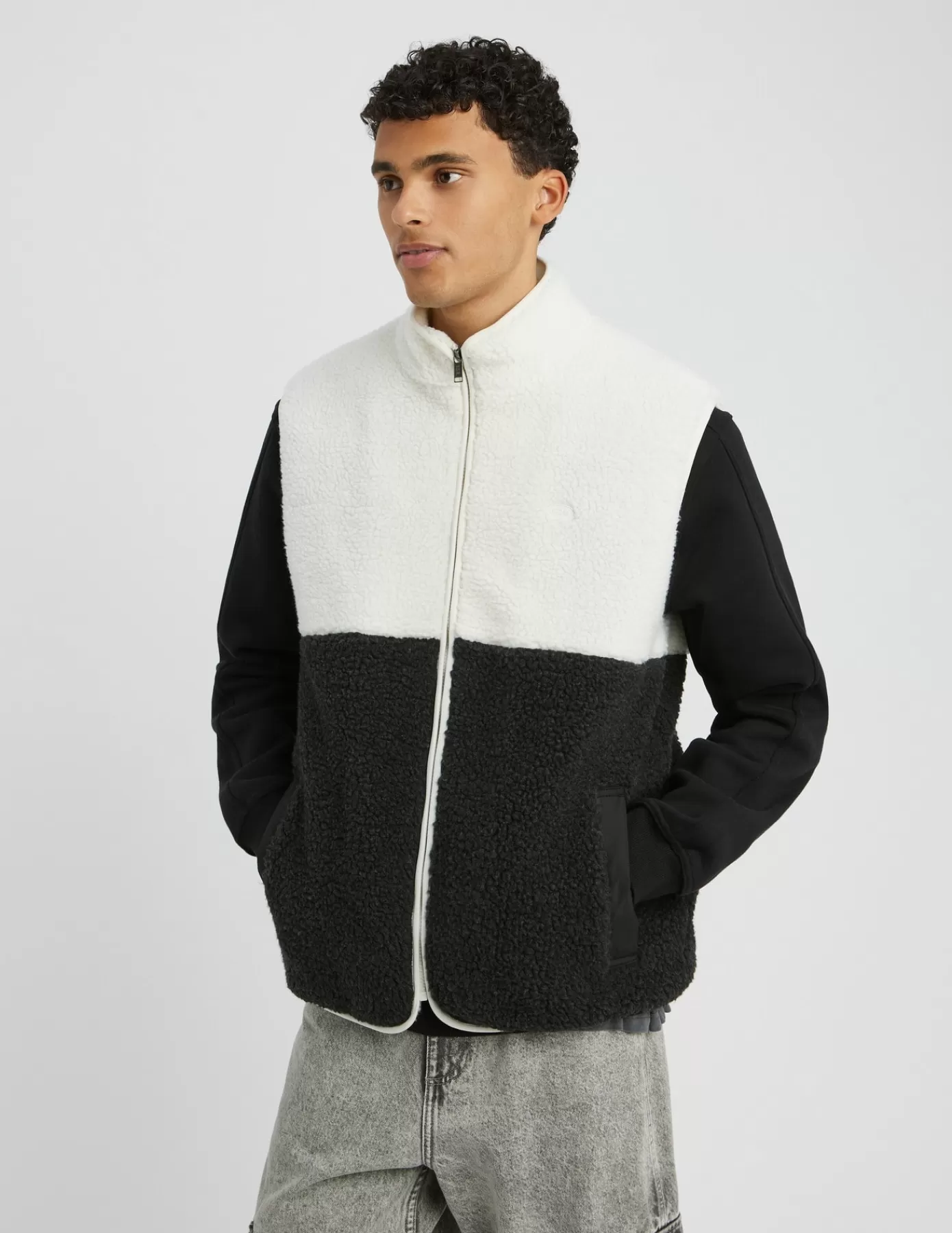 Cheap BZB Veste sans manches sherpa colorblock Blanccassé