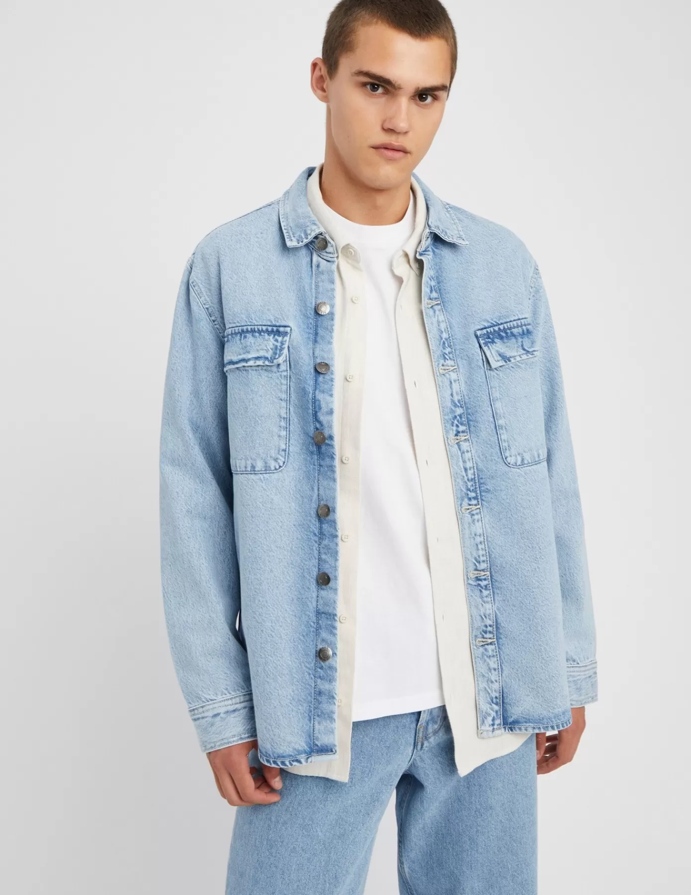 Cheap BZB Veste surchemise en jean Bleuclair