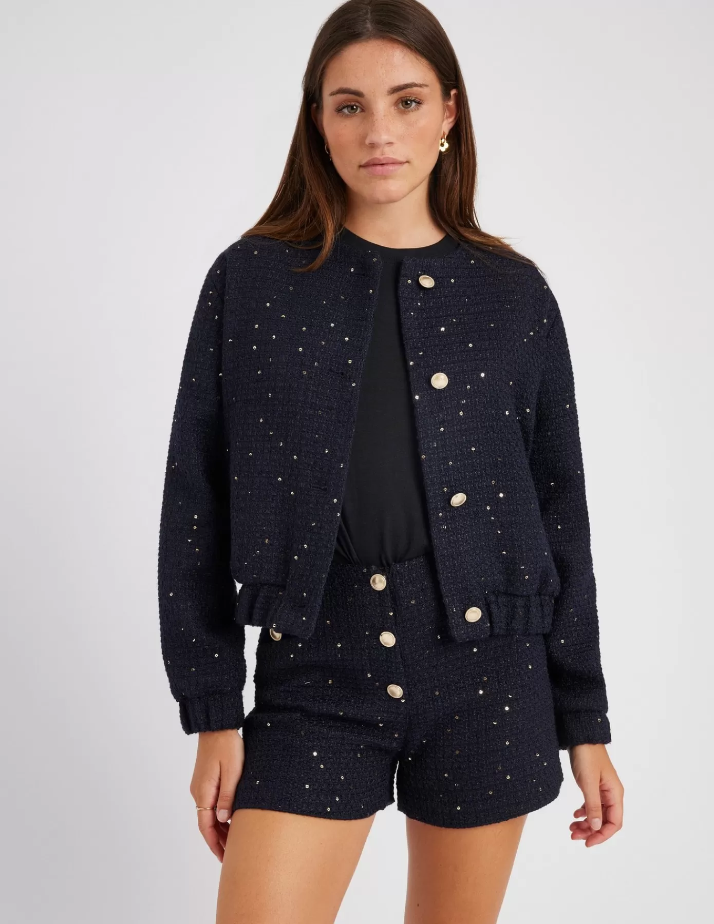 Store BZB Veste tweed sans col Bleufoncé