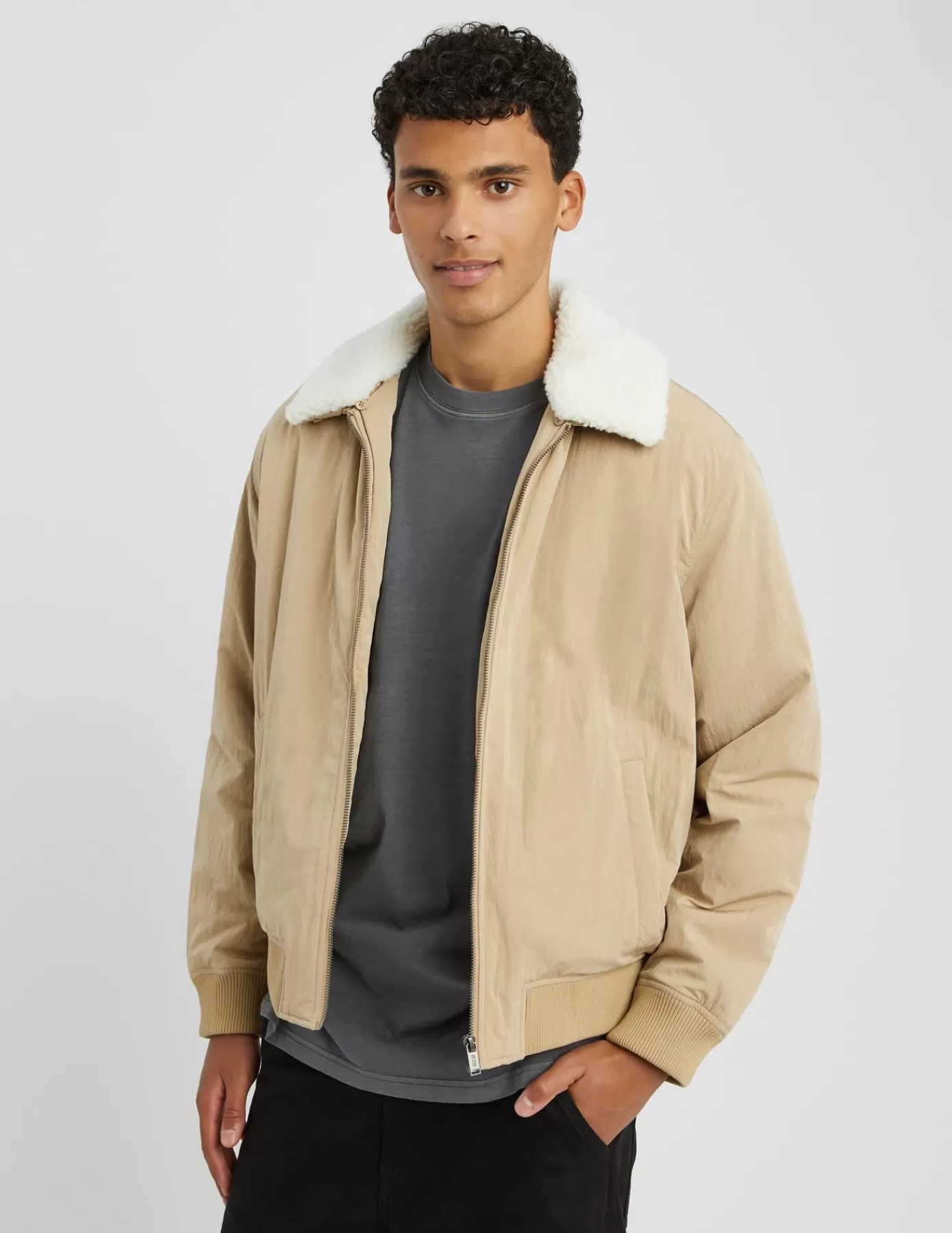 Sale BZB Veste zippée col sherpa Beige