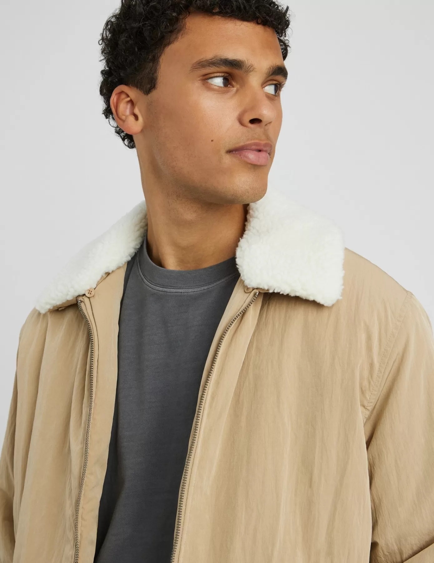 Sale BZB Veste zippée col sherpa Beige