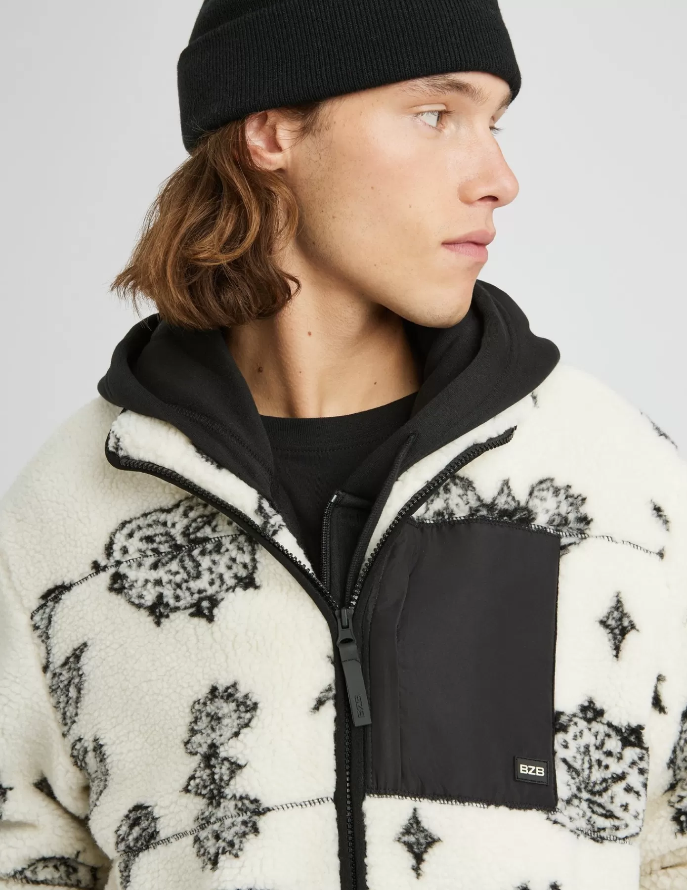 Sale BZB Veste zippée imprimée sherpa Naturel