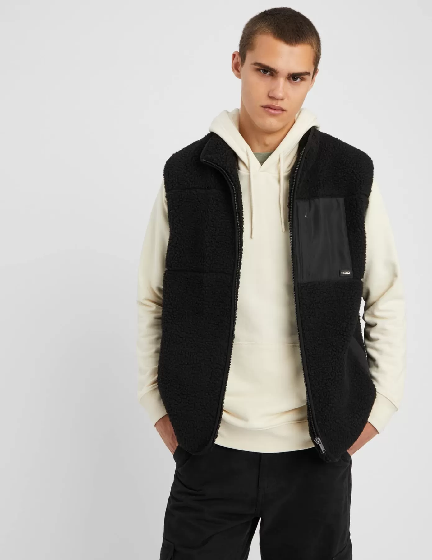 Fashion BZB Veste zippée sans manches sherpa Noir