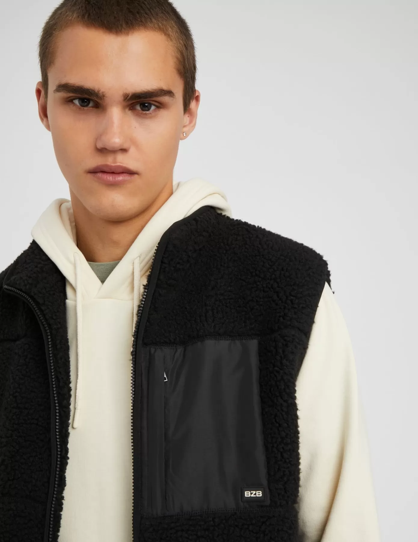 Fashion BZB Veste zippée sans manches sherpa Noir