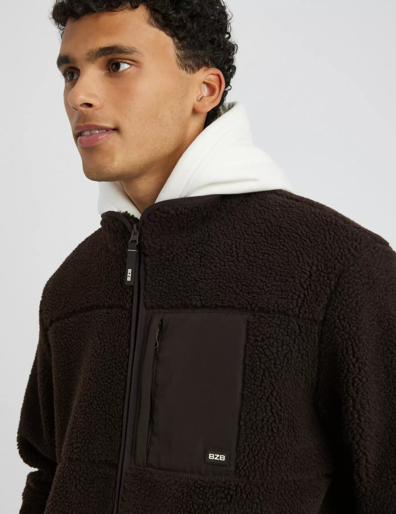 Online BZB Veste zippée sherpa Marronfoncée